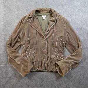 Odille Anthropologie Blazer Womens 8 Brown Velvet Pintuck 3 Button Unstructured